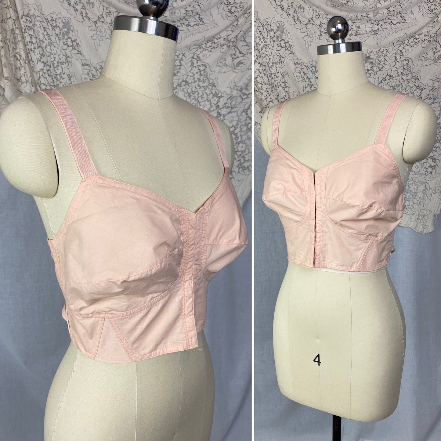 Vintage 1940's Maternity Bra | Tea Rose Cotton Batiste with Fan Corset Lacing & Original Box | Size LG, XL | Camp Corset Co. -New Old Stock - Daggers & Dames