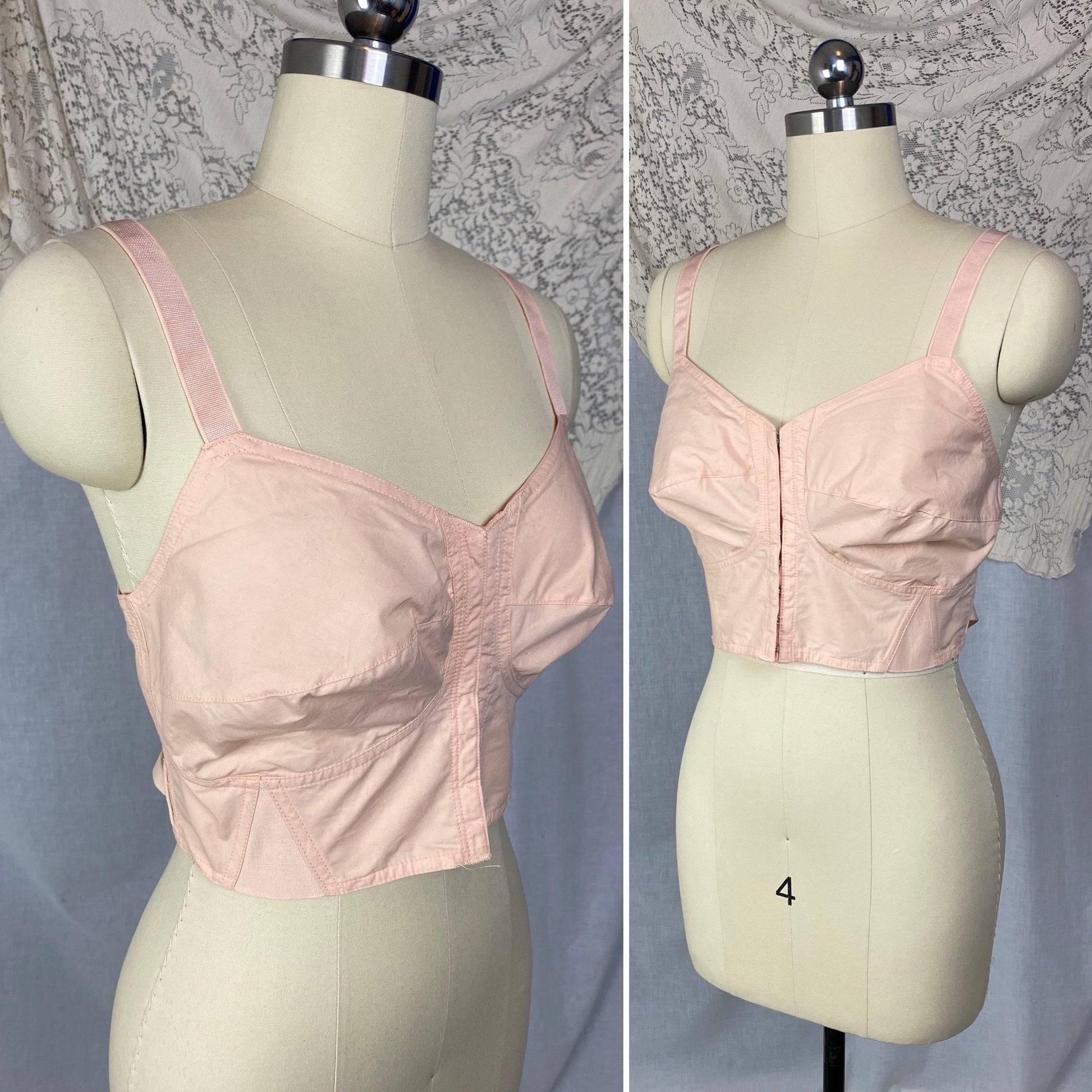 Vintage 1940's Maternity Bra | Tea Rose Cotton Batiste with Fan Corset Lacing & Original Box | Size LG, XL | Camp Corset Co. -New Old Stock - Daggers & Dames