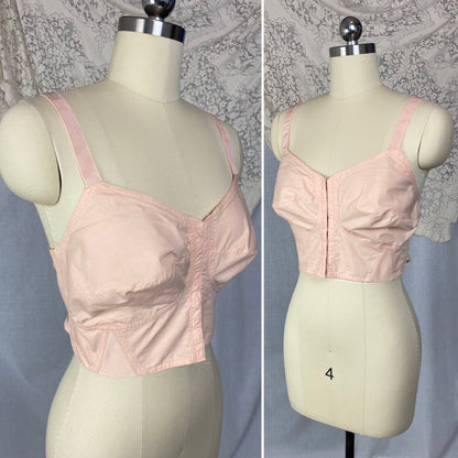 Vintage 1940's Maternity Bra | Tea Rose Cotton Batiste with Fan Corset Lacing & Original Box | Size LG, XL | Camp Corset Co. -New Old Stock - Daggers & Dames