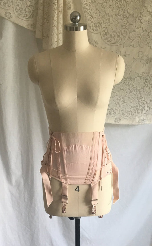 Vintage 1940's Maternity Corset | Light Pink Cotton with Fan Lacing & Garter Straps | Size S, M - Daggers & Dames