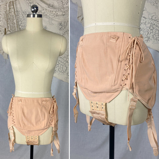 Vintage 1940's Maternity Panty Girdle | Dusty Rose Pink Cotton & Rayon with Corset Lacing | Size LG, XL | Nu-Lift - Daggers & Dames