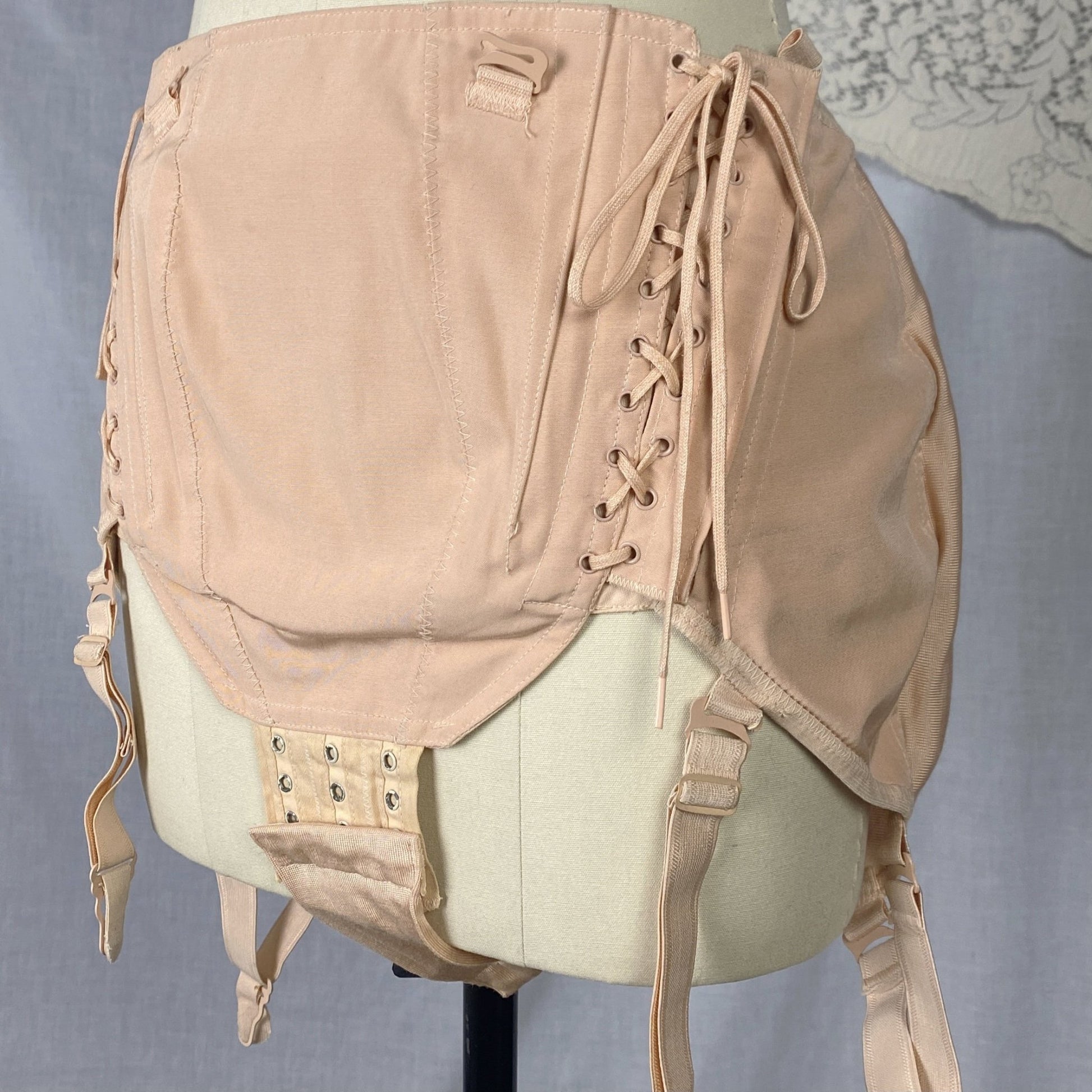 Vintage 1940's Maternity Panty Girdle | Dusty Rose Pink Cotton & Rayon with Corset Lacing | Size LG, XL | Nu-Lift - Daggers & Dames