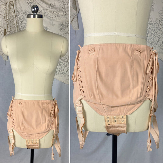 Vintage 1940's Maternity Panty Girdle | Dusty Rose Pink Cotton & Rayon with Corset Lacing | Size LG, XL | Nu-Lift - Daggers & Dames