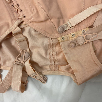 Vintage 1940's Maternity Panty Girdle | Dusty Rose Pink Cotton & Rayon with Corset Lacing | Size LG, XL | Nu-Lift - Daggers & Dames