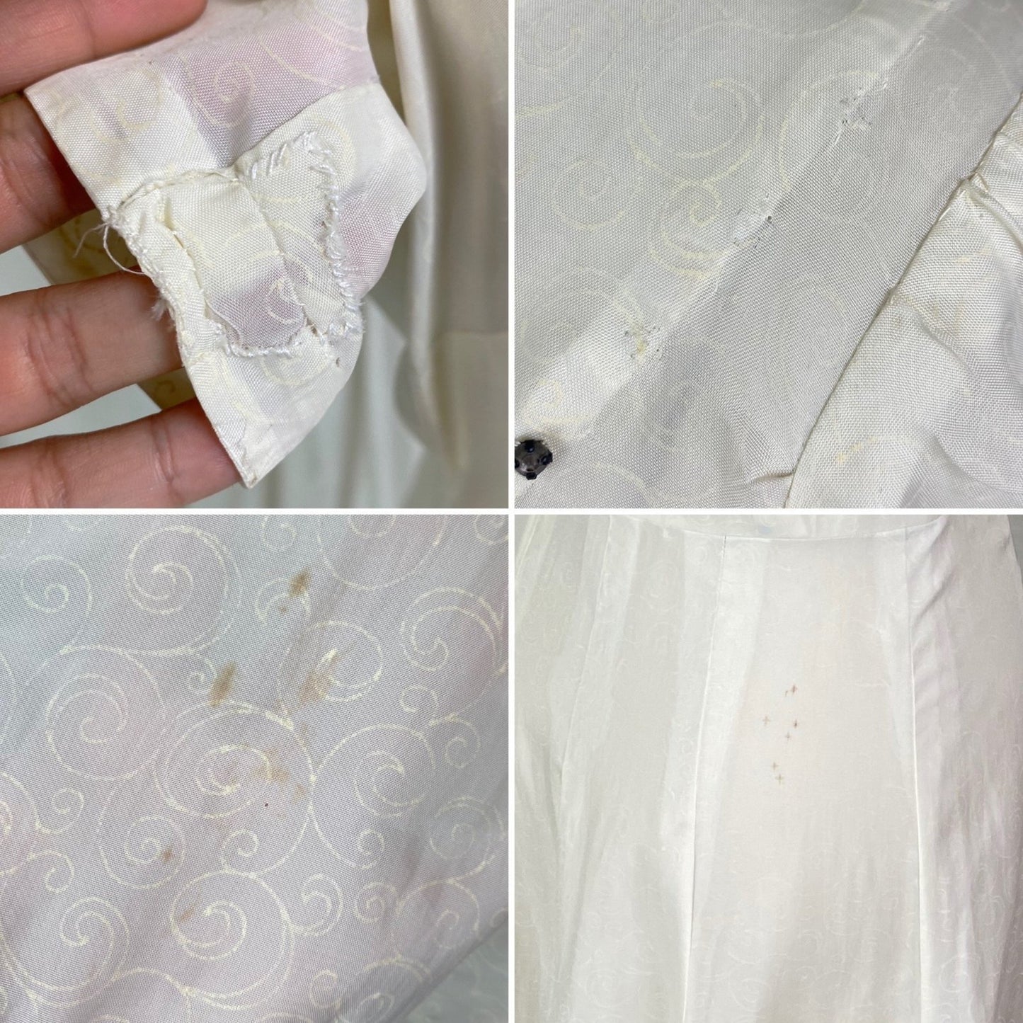 Vintage 1940's Maxi Dress | Semi-Sheer Cream Organza with Swirl Pattern & Rhinestones | Size M, LG - Daggers & Dames