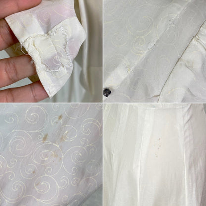 Vintage 1940's Maxi Dress | Semi-Sheer Cream Organza with Swirl Pattern & Rhinestones | Size M, LG - Daggers & Dames