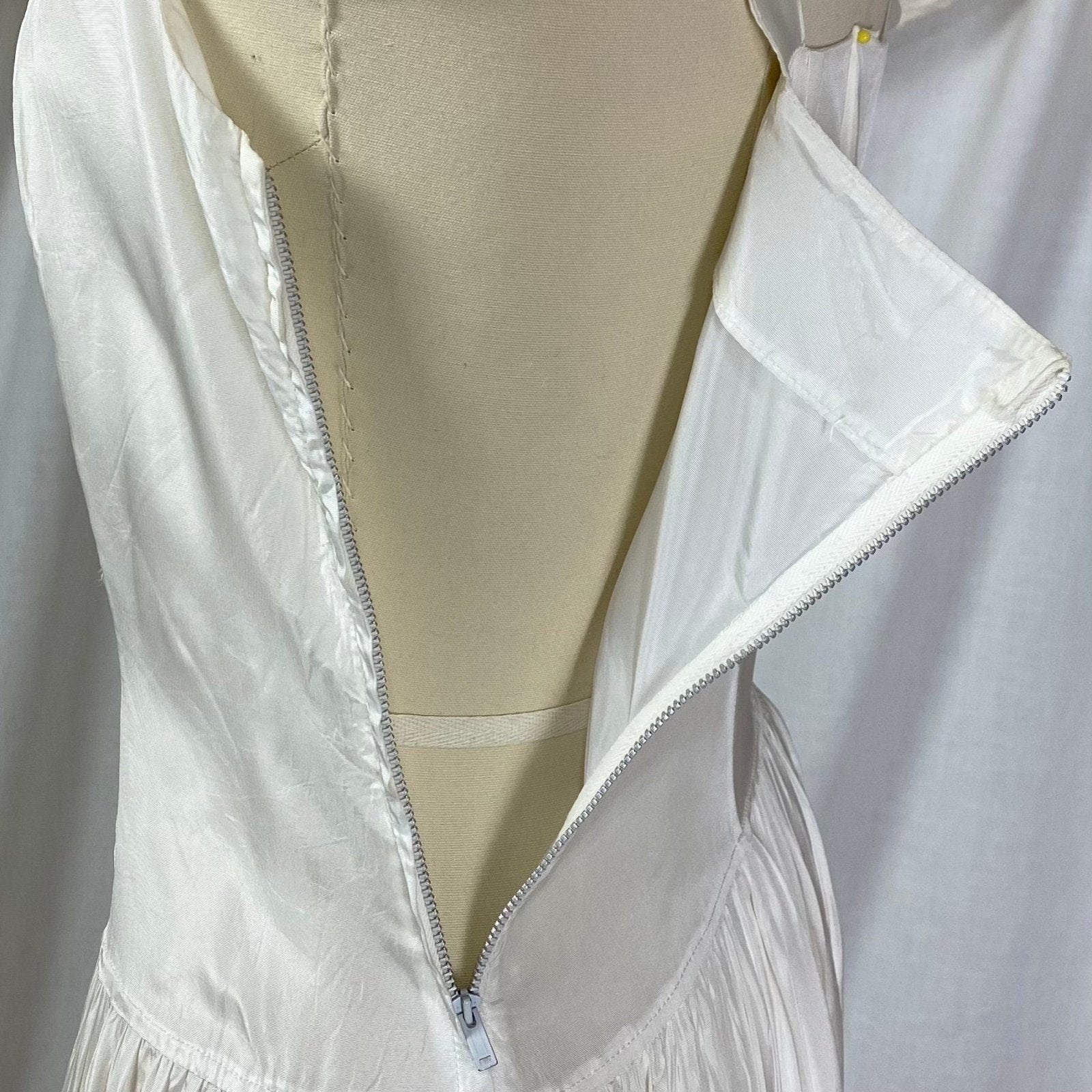 Vintage 1940's Maxi Slip Dress | Crisp White Rayon Taffeta with Tiered Ruffle Skirt | Size M - Daggers & Dames