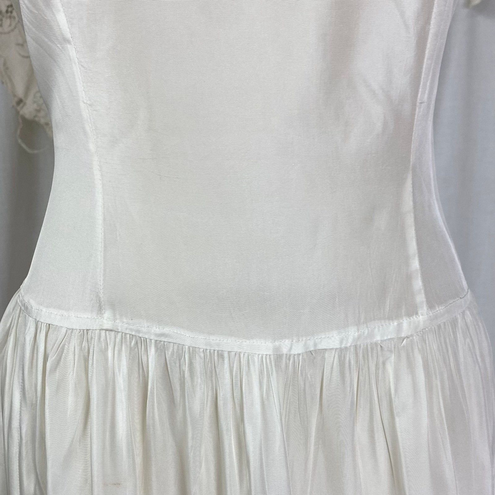 Vintage 1940's Maxi Slip Dress | Crisp White Rayon Taffeta with Tiered Ruffle Skirt | Size M - Daggers & Dames