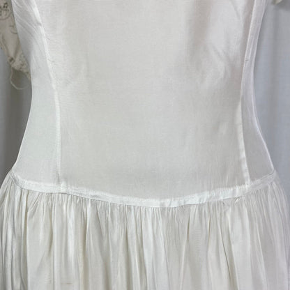 Vintage 1940's Maxi Slip Dress | Crisp White Rayon Taffeta with Tiered Ruffle Skirt | Size M - Daggers & Dames