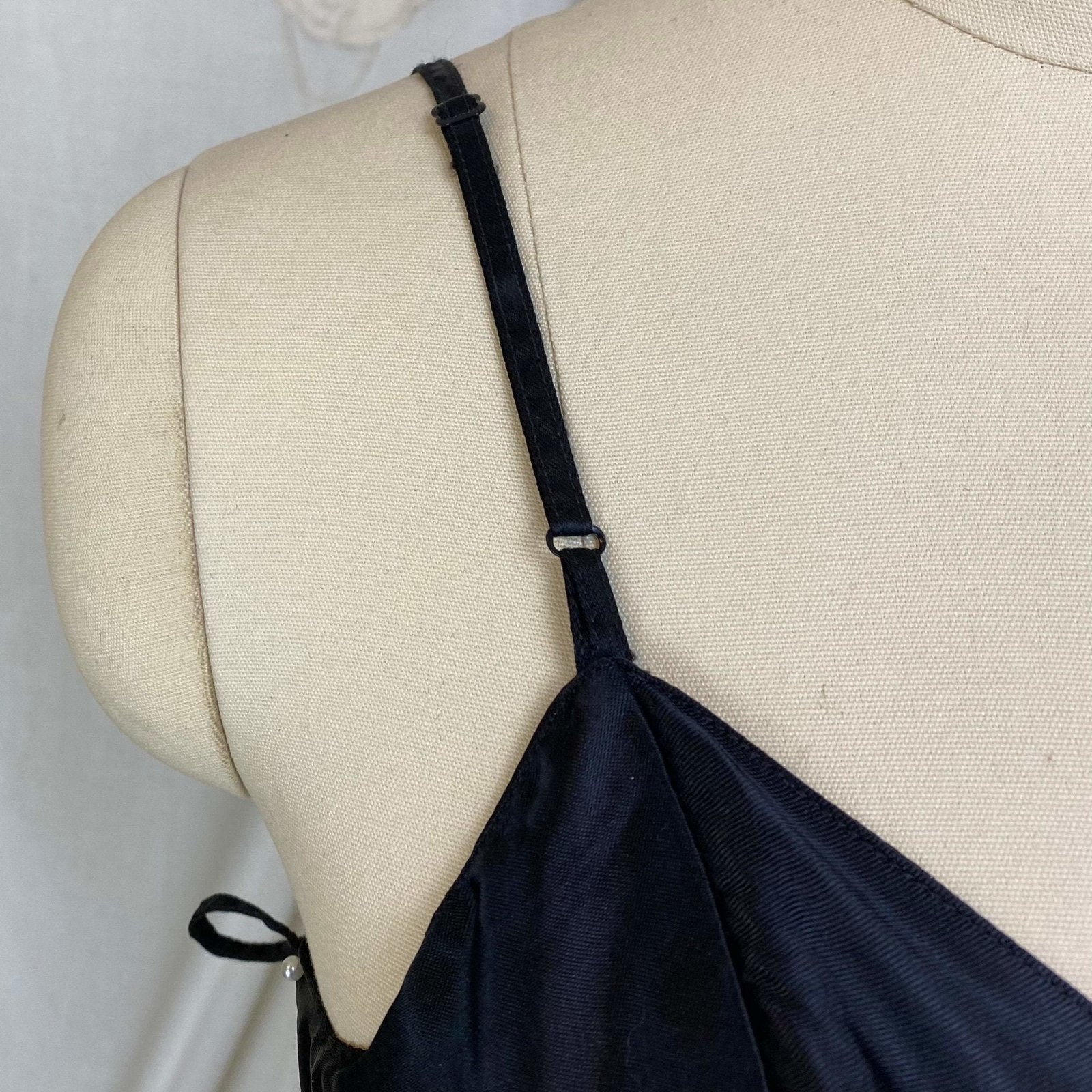 Vintage 1940's Maxi Slip | Inky Black Rayon Satin with Low Back | Size XXS | Sullette - Daggers & Dames