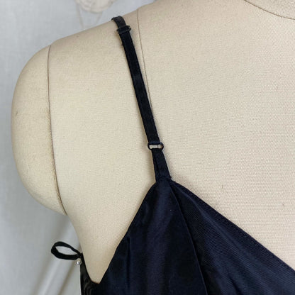 Vintage 1940's Maxi Slip | Inky Black Rayon Satin with Low Back | Size XXS | Sullette - Daggers & Dames