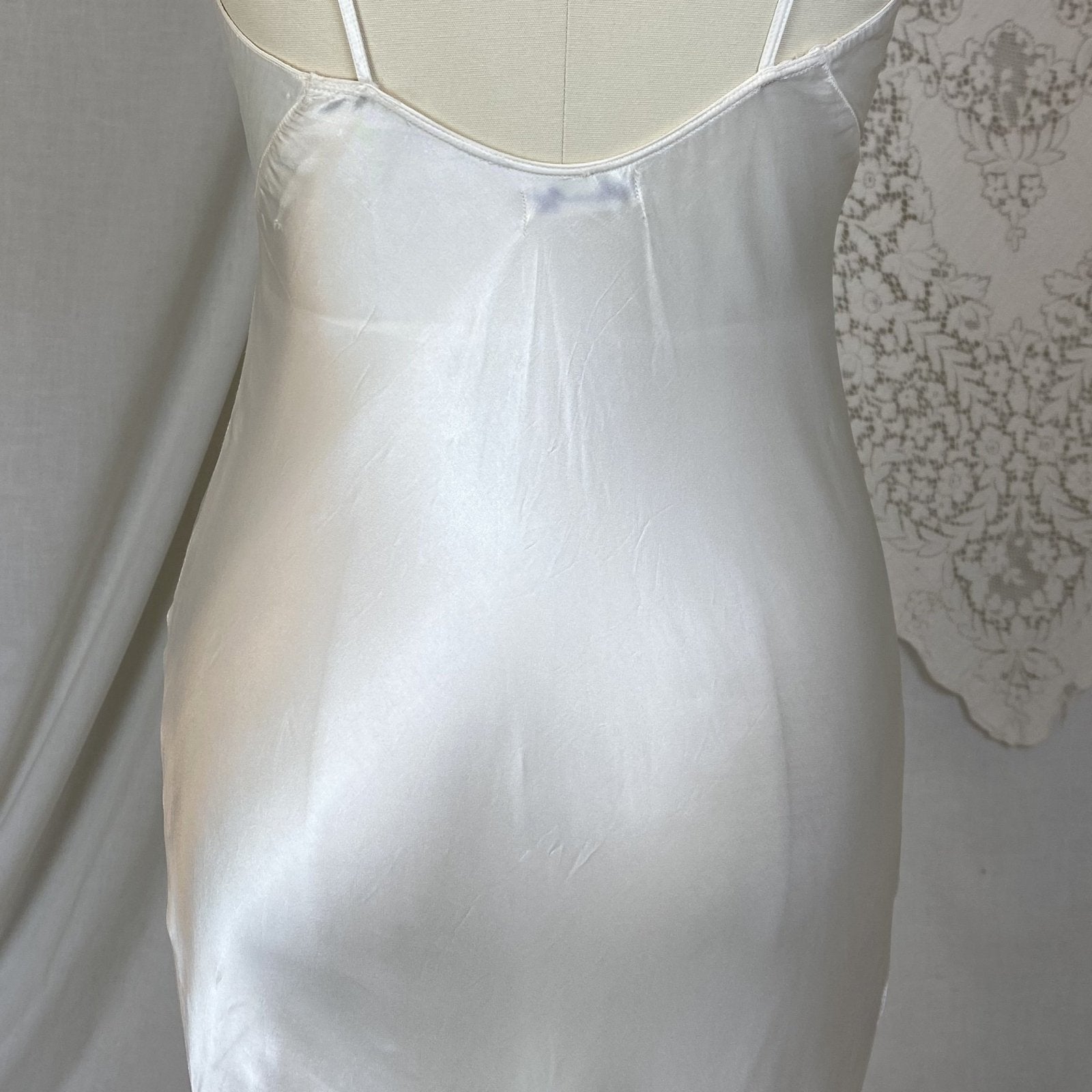 Vintage 1940's Maxi Slip | Pearly White Rayon Satin with Low Back | Size XXS, XS | Laura Lane - Daggers & Dames