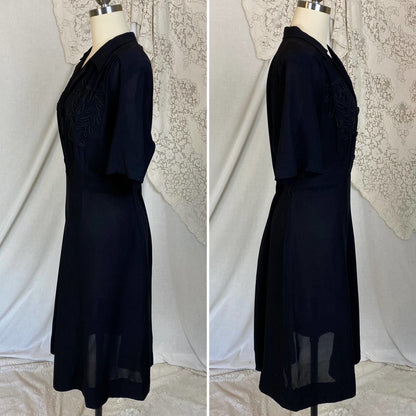 Vintage 1940's Midi Dress | Semi-Sheer Black Rayon Knit | Size XLG - Daggers & Dames