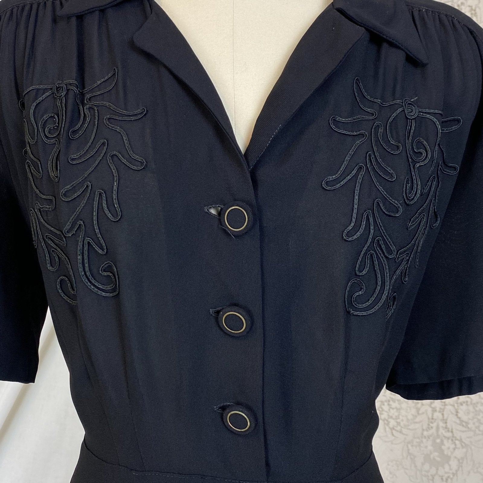 Vintage 1940's Midi Dress | Semi-Sheer Black Rayon Knit | Size XLG - Daggers & Dames