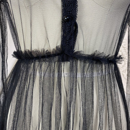 Vintage 1940s Midi Dress | Sheer Black Net with Lace Trim | Size XS, S, M - Daggers & Dames
