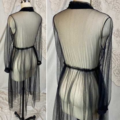 Vintage 1940s Midi Dress | Sheer Black Net with Lace Trim | Size XS, S, M - Daggers & Dames