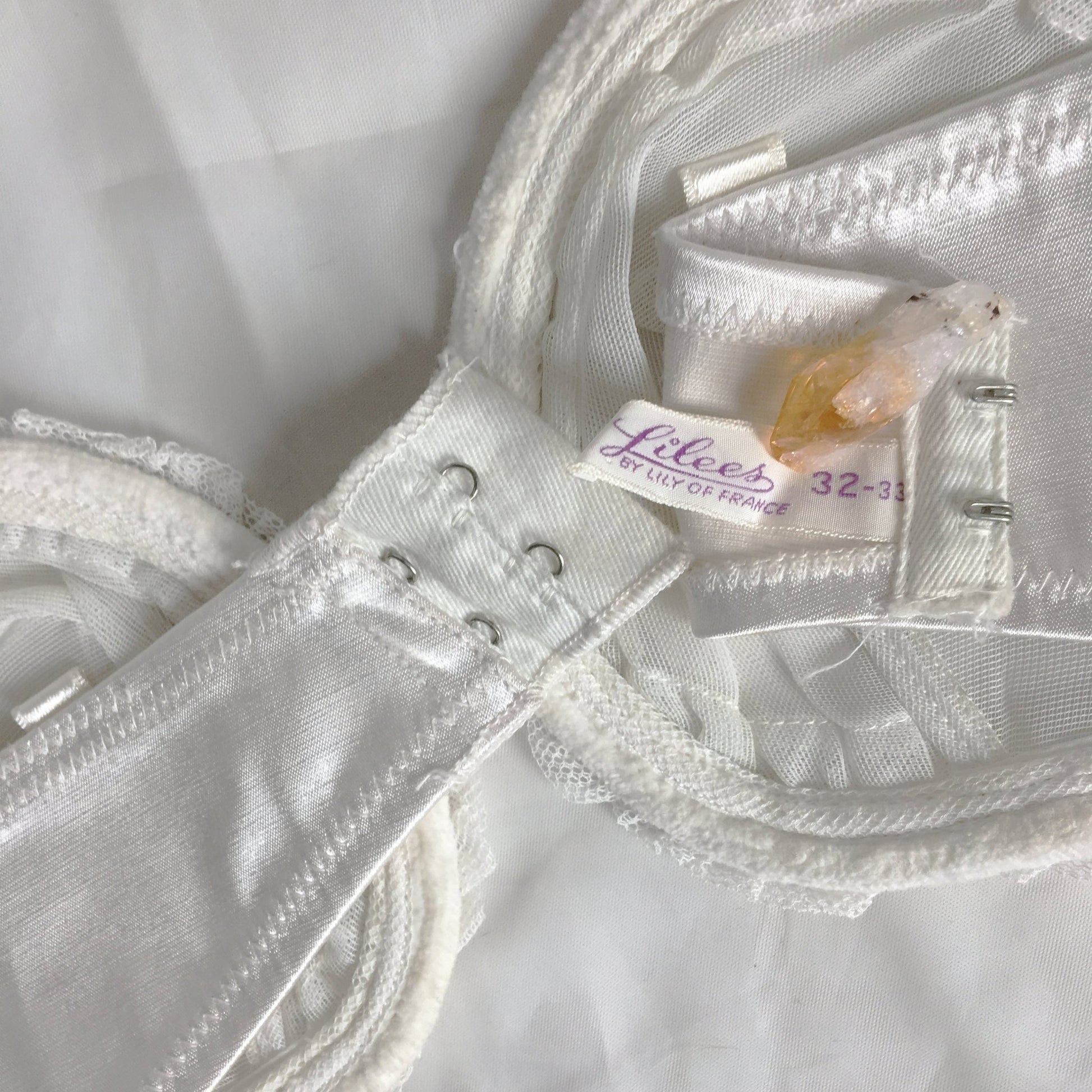Vintage 1940's Monowire Bra | Sheer White Tulle Mesh with Ruffles & Satin | Lilly of France | Size 32 B, 32 C - Daggers & Dames