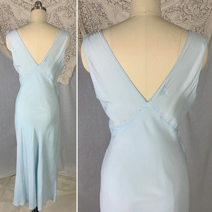 Vintage 1940's Nightgown | Baby Blue Rayon with Ivory Lace | Size S | Lady Edso - Daggers & Dames