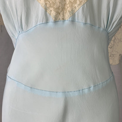 Vintage 1940's Nightgown | Baby Blue Rayon with Ivory Lace | Size S | Lady Edso - Daggers & Dames