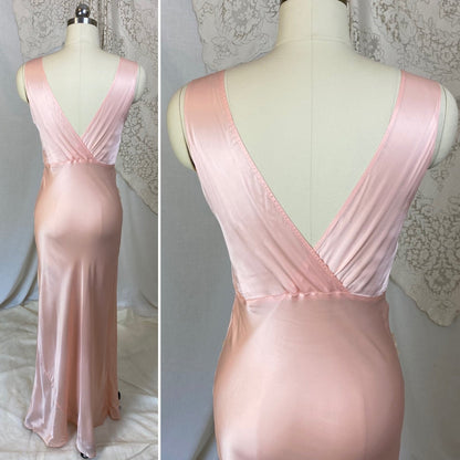 Vintage 1940's Nightgown | Baby Pink Rayon Satin with Ruffled Lace & Silk Chiffon | Size XS - Daggers & Dames