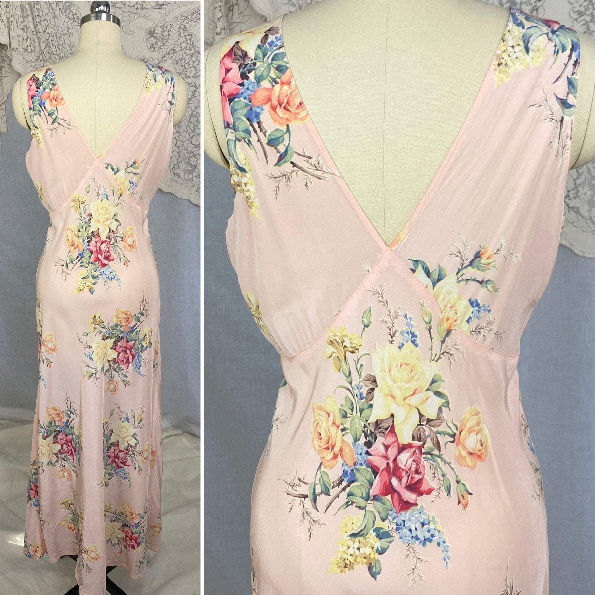 Vintage 1940's Nightgown | Baby Pink with Bold Floral Print | Size 34-36 Bust, S, M | Radcliffe -Never Worn - Daggers & Dames