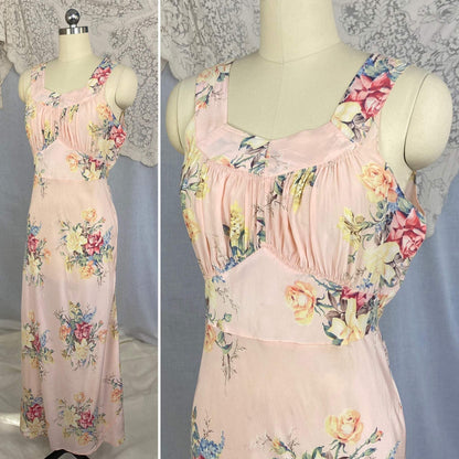 Vintage 1940's Nightgown | Baby Pink with Bold Floral Print | Size 34-36 Bust, S, M | Radcliffe -Never Worn - Daggers & Dames