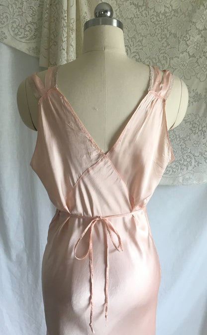 Vintage 1940's Nightgown | Blush Pink Rayon Satin with Nude Lace & Bias Cut | Size S - Daggers & Dames