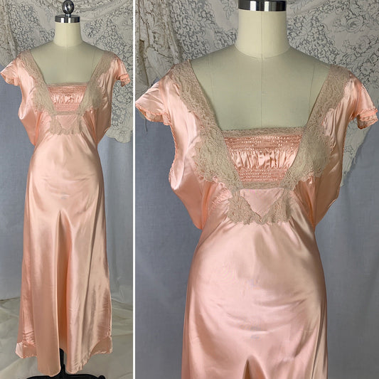 Vintage 1940's Nightgown | Blush Pink Rayon Satin with Nude Lace | Size XXL | NOS -Never Worn - Daggers & Dames
