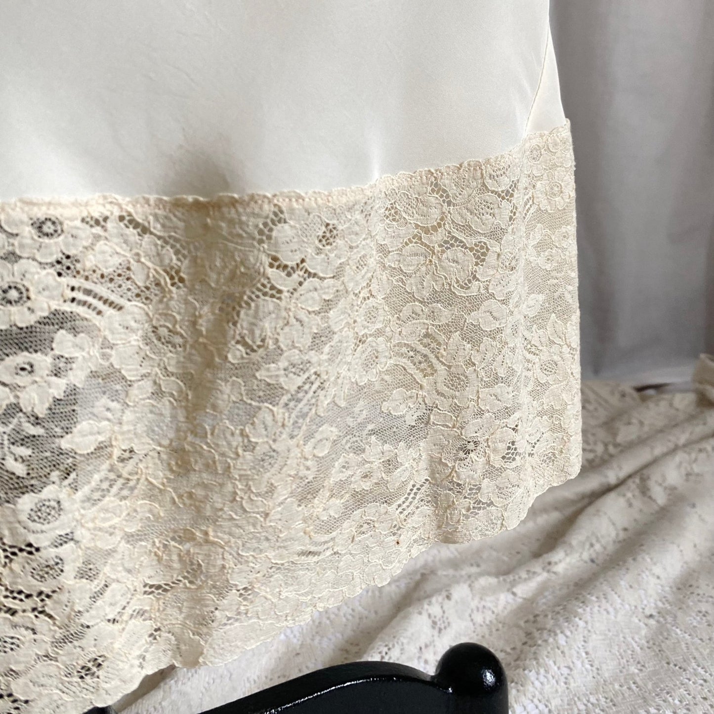 Vintage 1940's Nightgown | Buttercream Cold Rayon with Warm Cotton Lace & Grecian Style Loop Straps | Size XS, S | Malla Kaye - Daggers & Dames