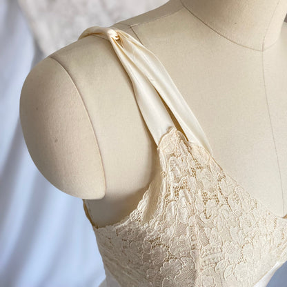 Vintage 1940's Nightgown | Buttercream Cold Rayon with Warm Cotton Lace & Grecian Style Loop Straps | Size XS, S | Malla Kaye - Daggers & Dames