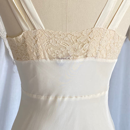 Vintage 1940's Nightgown | Buttercream Cold Rayon with Warm Cotton Lace & Grecian Style Loop Straps | Size XS, S | Malla Kaye - Daggers & Dames