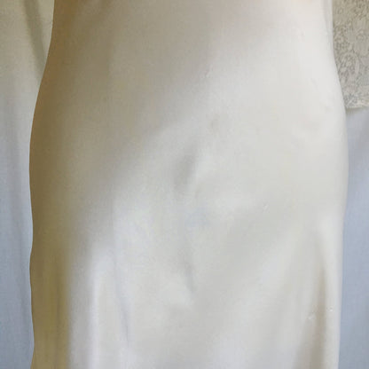 Vintage 1940's Nightgown | Buttercream White Rayon Satin with Embroidered Chiffon | Size S, MED - Daggers & Dames