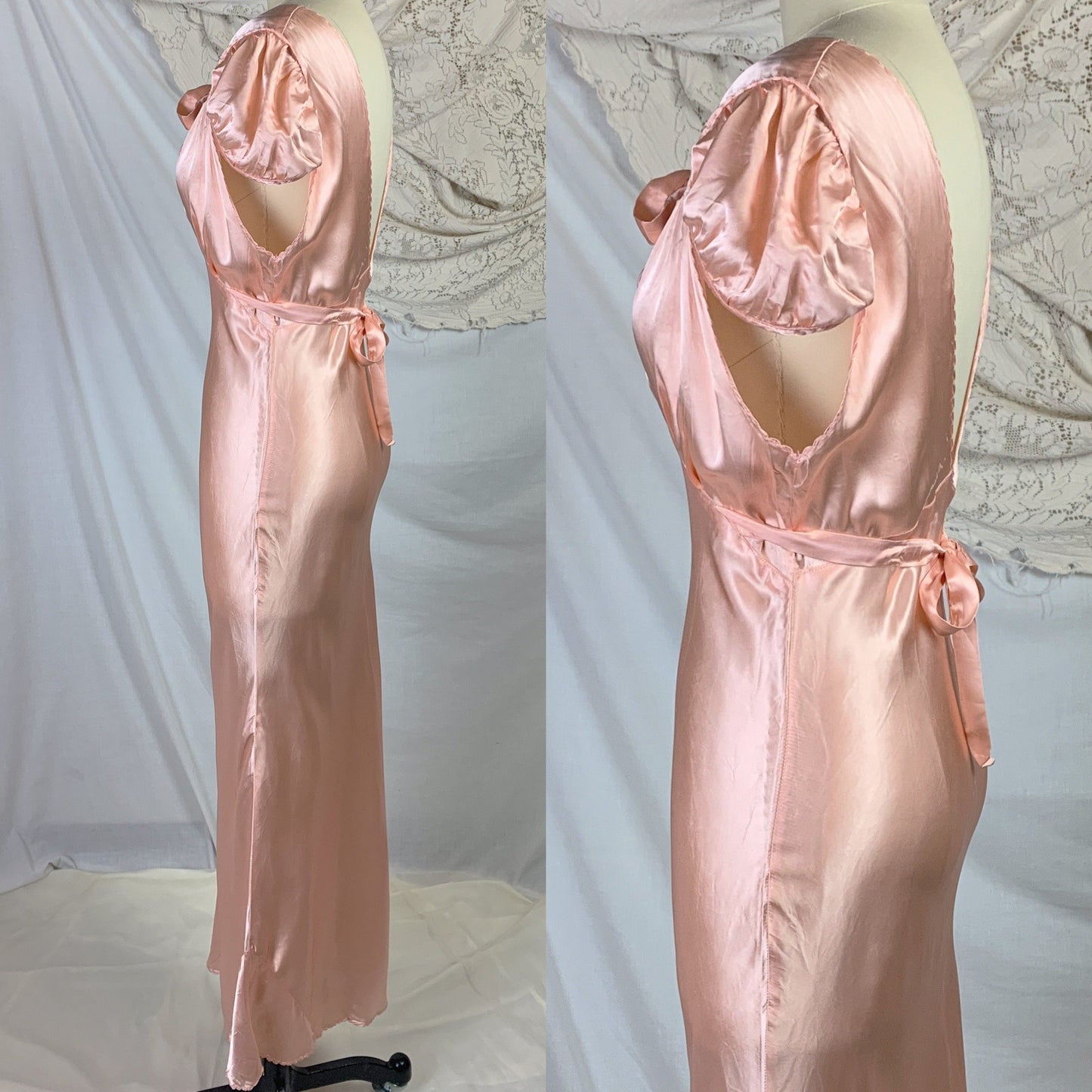 Vintage 1940's Nightgown | Deep Blush Pink Rayon Satin with Cap Sleeves & Scalloped Edges | Size MED - Daggers & Dames