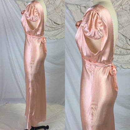 Vintage 1940's Nightgown | Deep Blush Pink Rayon Satin with Cap Sleeves & Scalloped Edges | Size MED - Daggers & Dames
