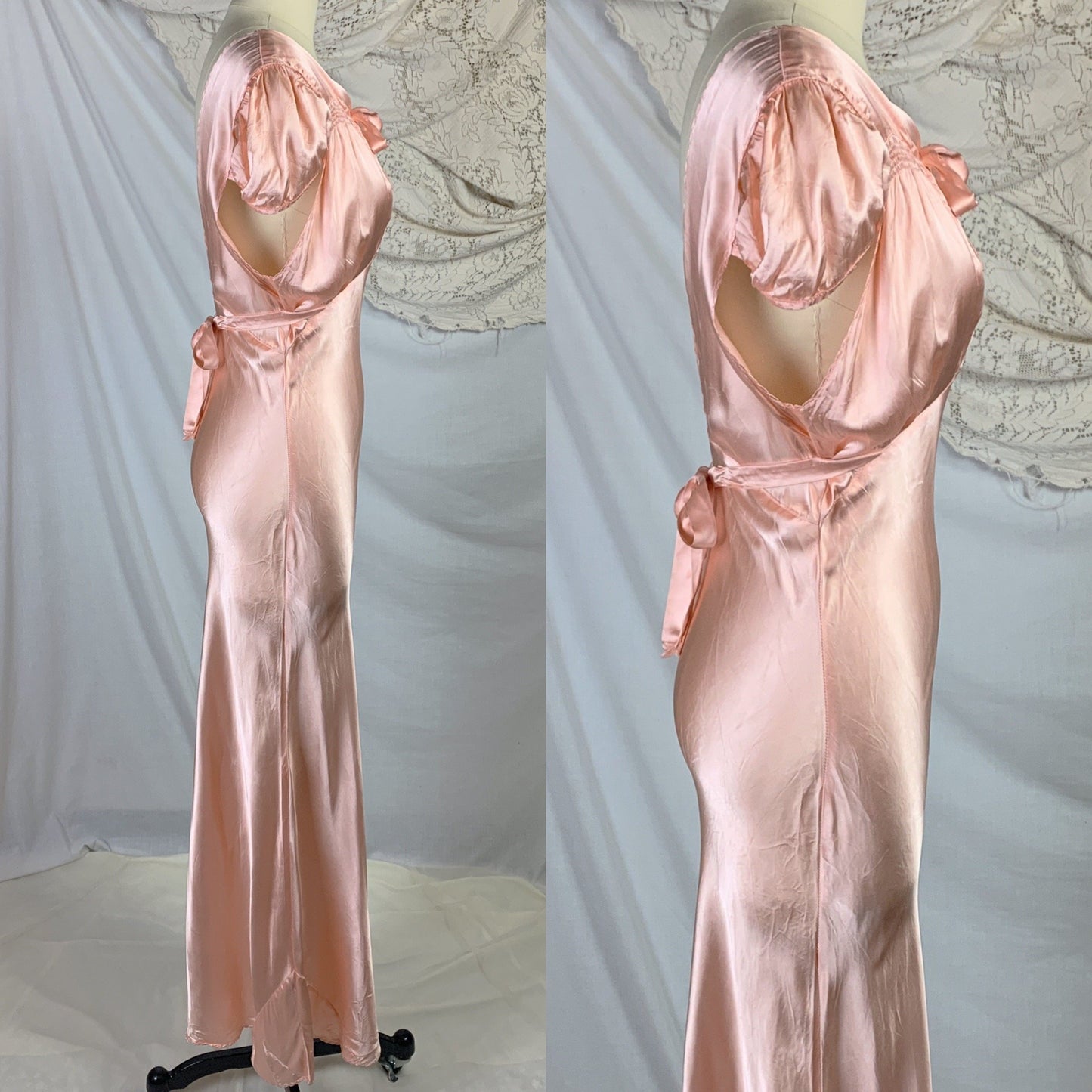 Vintage 1940's Nightgown | Deep Blush Pink Rayon Satin with Cap Sleeves & Scalloped Edges | Size MED - Daggers & Dames