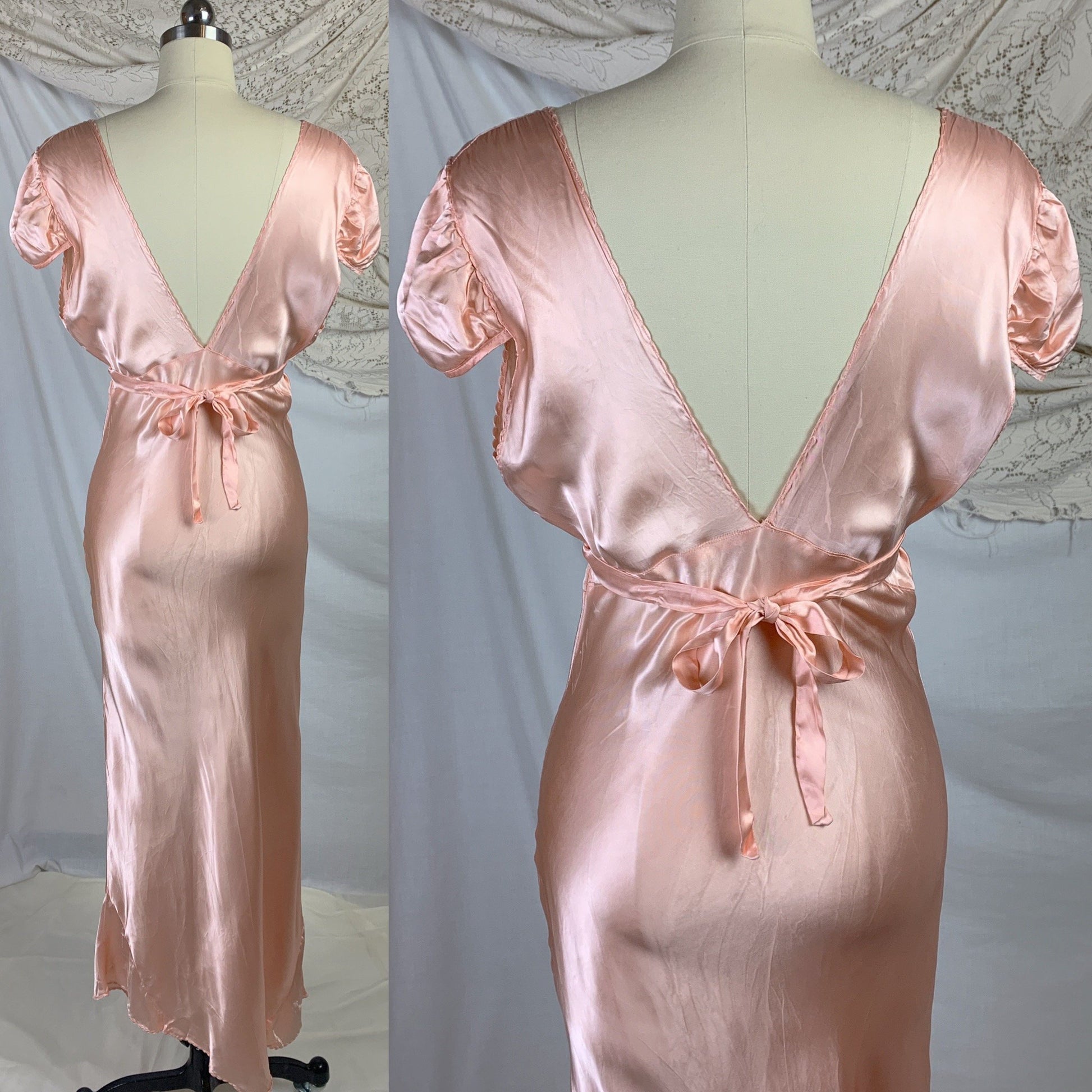 Vintage 1940's Nightgown | Deep Blush Pink Rayon Satin with Cap Sleeves & Scalloped Edges | Size MED - Daggers & Dames