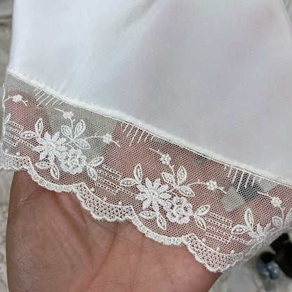 Vintage 1940's Nightgown | Hand Stitched Creamy White Rayon with Embroidered Tulle & Open Back | Size XS - Daggers & Dames