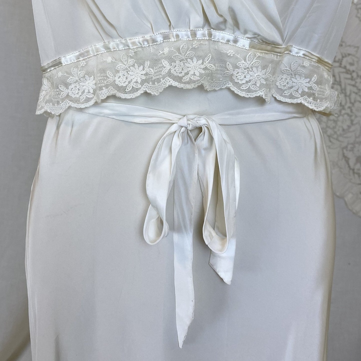 Vintage 1940's Nightgown | Hand Stitched Creamy White Rayon with Embroidered Tulle & Open Back | Size XS - Daggers & Dames