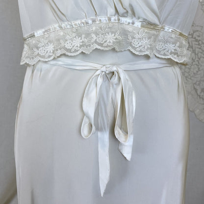 Vintage 1940's Nightgown | Hand Stitched Creamy White Rayon with Embroidered Tulle & Open Back | Size XS - Daggers & Dames