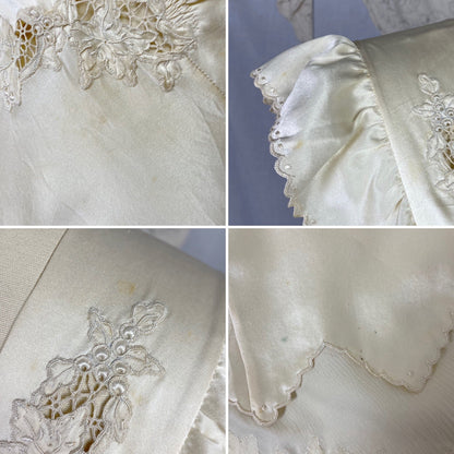Vintage 1940's Nightgown | Hand Stitched Warm Ivory Silk Charmeuse with Floral Appliqué & Spiderweb Lace | Size 34-36 Bust, S | OOAK - Daggers & Dames