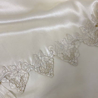 Vintage 1940's Nightgown | Hand Stitched Warm Ivory Silk Charmeuse with Floral Appliqué & Spiderweb Lace | Size 34-36 Bust, S | OOAK - Daggers & Dames