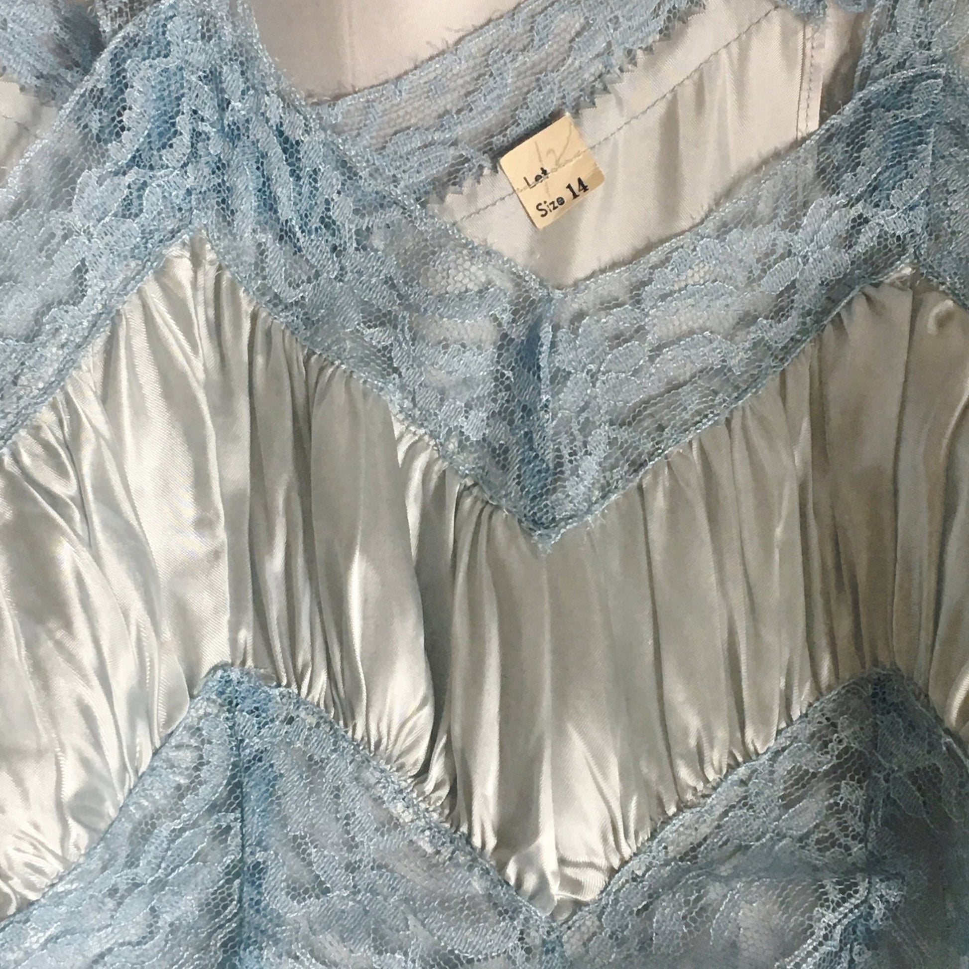 Vintage 1940's Nightgown | Icy Blue Acetate Satin with Lace Bodice | Size XS - Daggers & Dames
