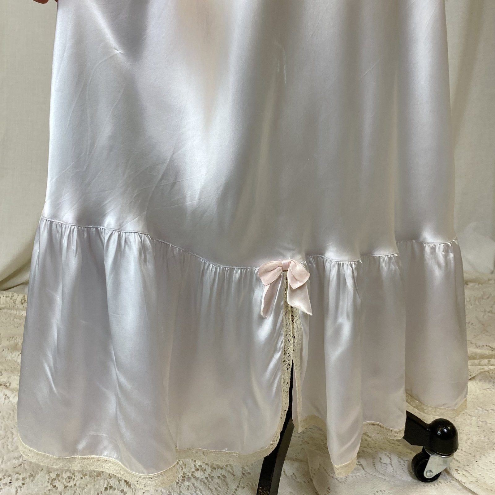 Vintage 1940's Nightgown | Icy Blue Rayon Satin with Ivory Lace | Size S, M, LG | Bennington - Daggers & Dames