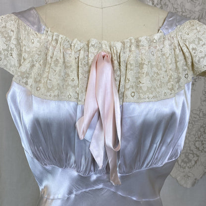 Vintage 1940's Nightgown | Icy Blue Rayon Satin with Ivory Lace | Size S, M, LG | Bennington - Daggers & Dames