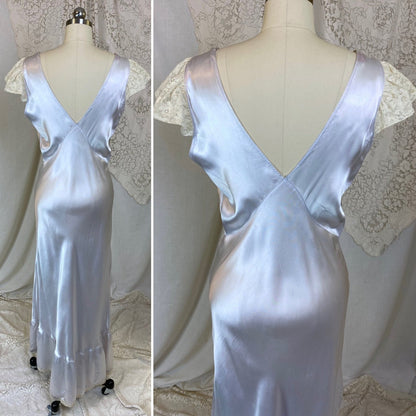 Vintage 1940's Nightgown | Icy Blue Rayon Satin with Ivory Lace | Size S, M, LG | Bennington - Daggers & Dames