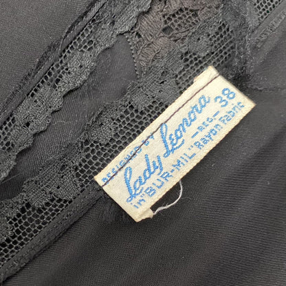 Vintage 1940's Nightgown | Inky Black Rayon Satin with Ruffled Lace & Scalloped Hem | Size M, LG | Lady Leonora - Daggers & Dames
