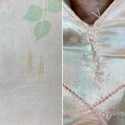 Vintage 1940's Nightgown | Light Peachy Pink Rayon Satin with Rose Floral Print | Size LG, XL - Daggers & Dames