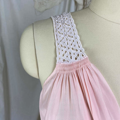 Vintage 1940's Nightgown | Light Petal Pink Rayon with White Eyelet Lace | Size M, LG | Biastex - Daggers & Dames