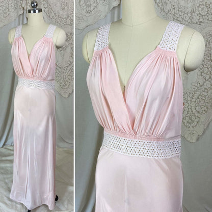 Vintage 1940's Nightgown | Light Petal Pink Rayon with White Eyelet Lace | Size M, LG | Biastex - Daggers & Dames