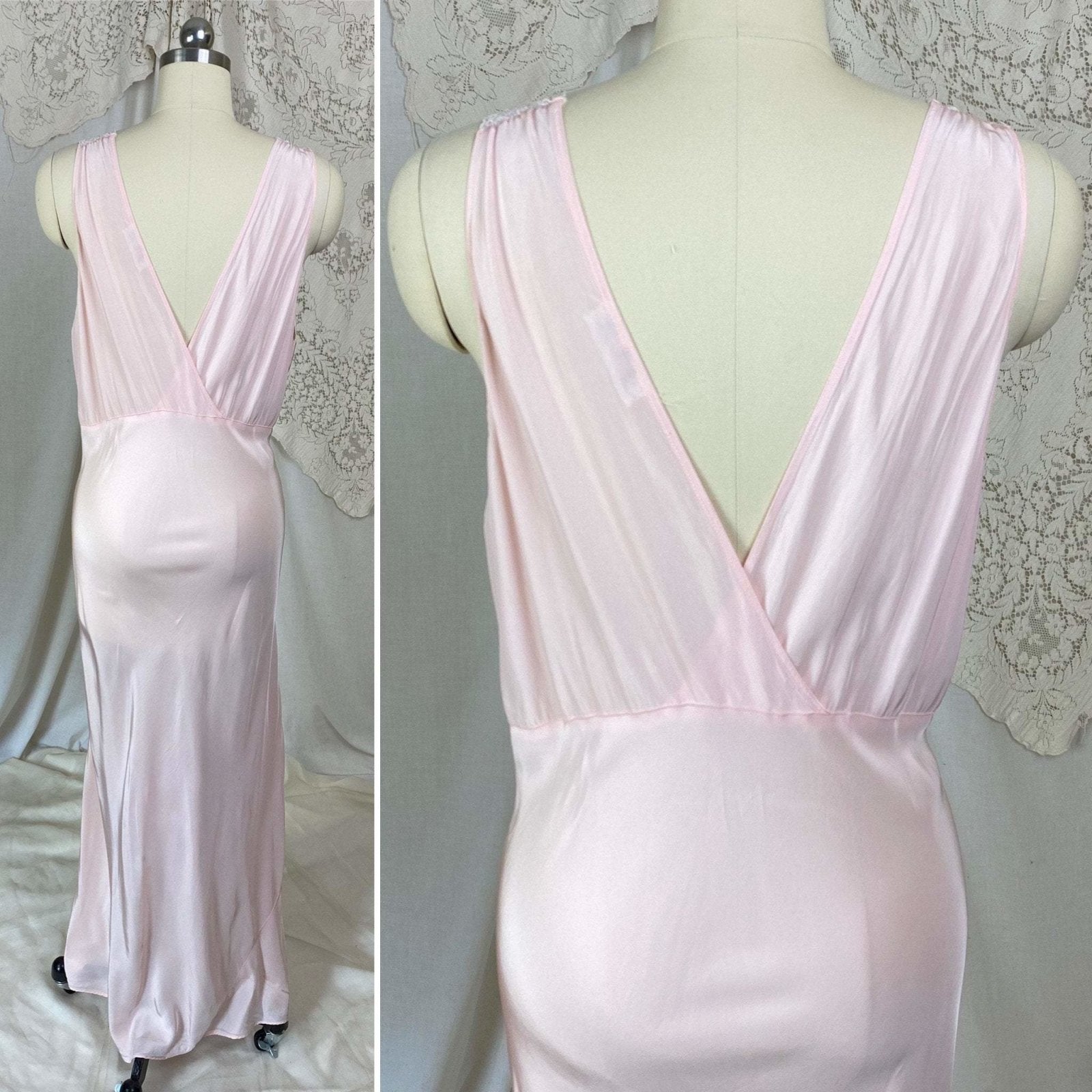 Vintage 1940's Nightgown | Light Petal Pink Rayon with White Eyelet Lace | Size M, LG | Biastex - Daggers & Dames